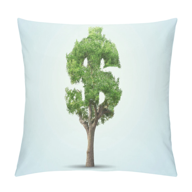 Personality  Green Tree Shaped In Dollar Sign Isolated On Blue Background Pillow Covers