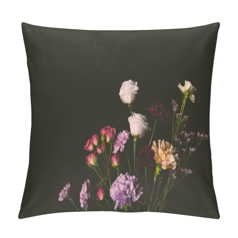 Personality  Beautiful Various Tender Blooming Flowers Isolated On Black Pillow Covers