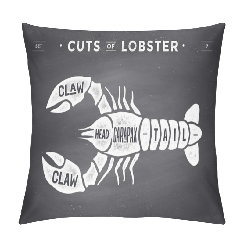 Personality  Cut Of Meat Set. Poster Butcher Diagram And Scheme - Lobster Pillow Covers