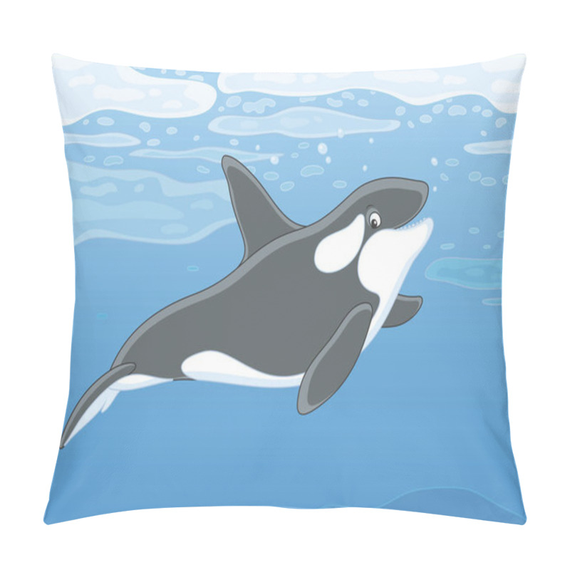 Personality  Killer Whale Swimming Among Drifting Ice Floes In Blue Water Of A Polar Sea, Vector Illustration In A Cartoon Style Pillow Covers