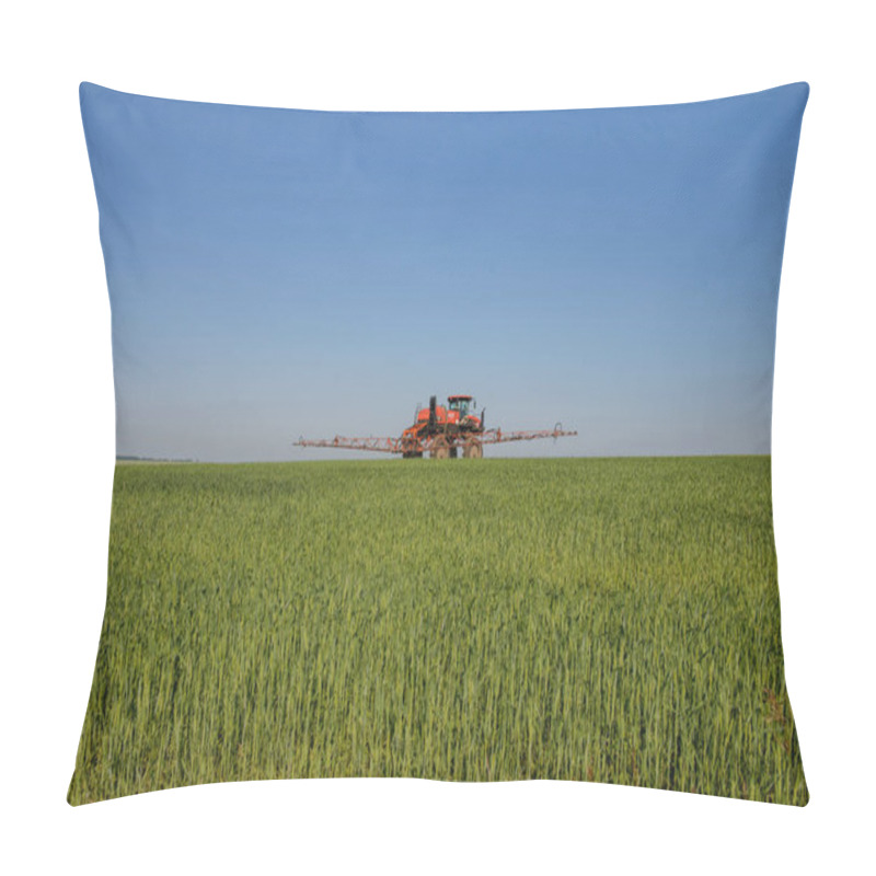 Personality  Agricultural Machinery. A Self-propelled Sprayer Works In A Field Under A Blue Sky. Russia. Tatarstan. July 3, 2019. Self-Propelled Sprayer Pillow Covers