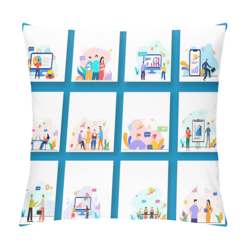 Personality  Business People Working Together With Infographic Elements In Different Platforms. Pillow Covers