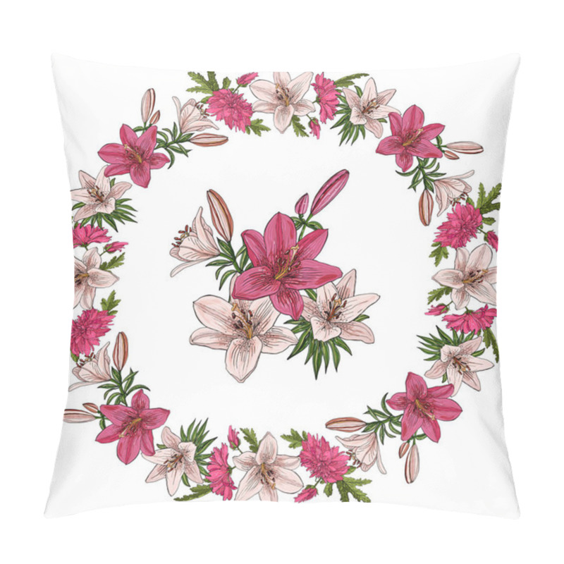 Personality  Floral Summer Elements With Tender Blooming Of Lilies On White Background Pillow Covers