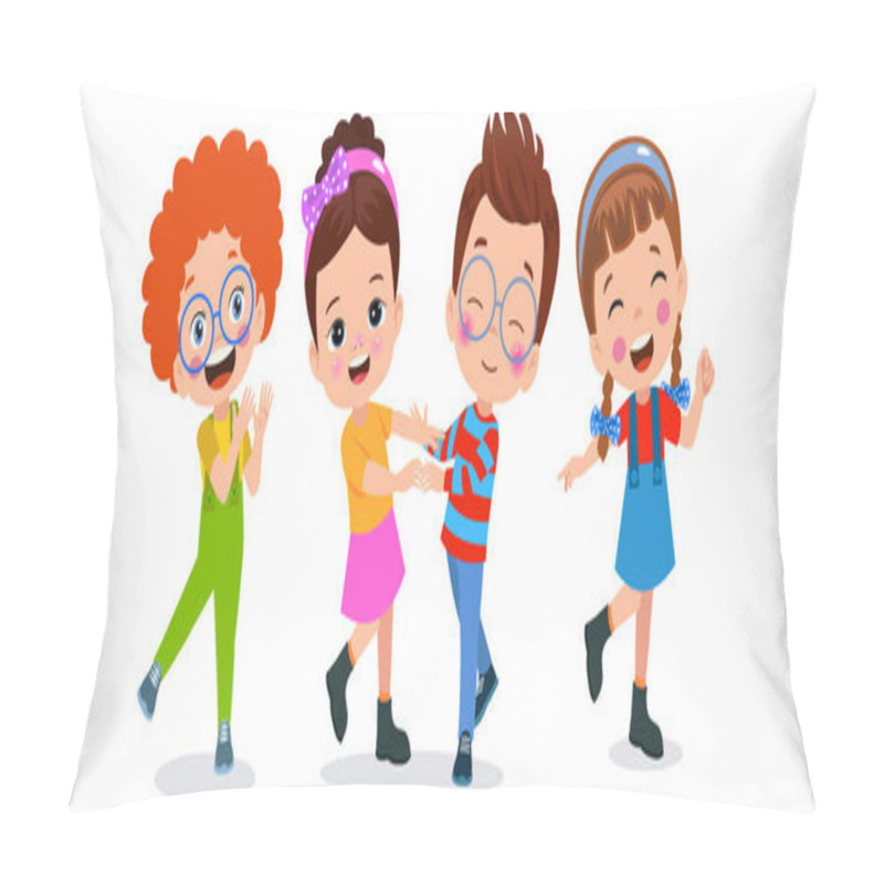 Personality  A Cartoon Of Children Holding Hands And Dancing. Pillow Covers