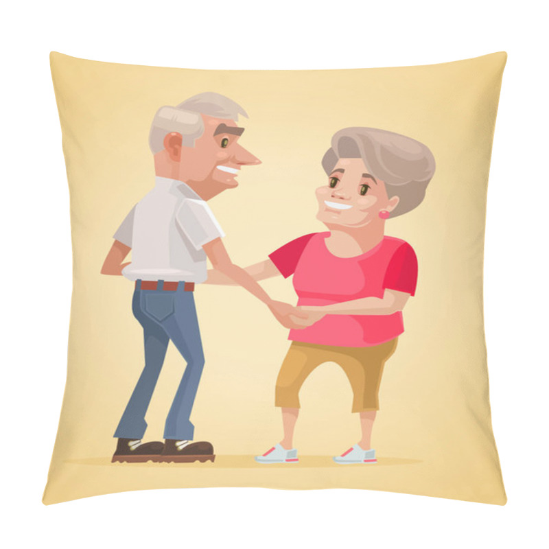 Personality  Happy Smiling Grandparents Characters Dance. Vector Flat Cartoon Illustration Pillow Covers