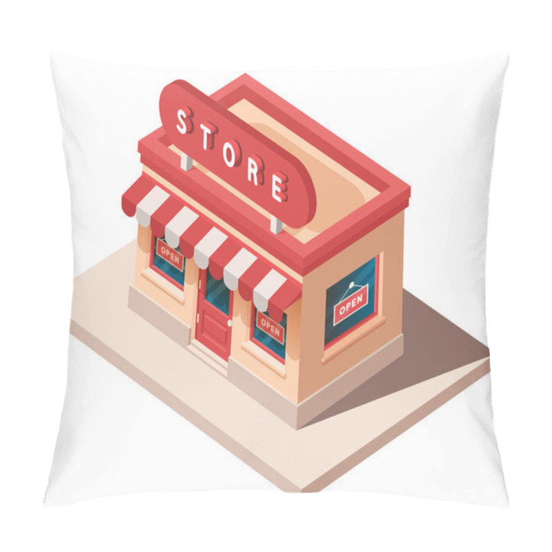 Personality  Shop With Two Windows. Isometric Shop With A Sign. Vector 3d Clipart. Pillow Covers