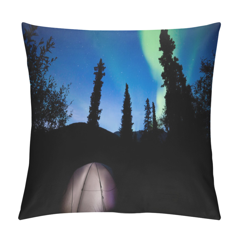 Personality  Taiga Tent Illuminated Under Northern Lights Flare Pillow Covers