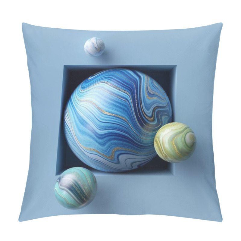 Personality  3d Abstract Background, Assorted Marble Balls Inside Square Niche Pillow Covers