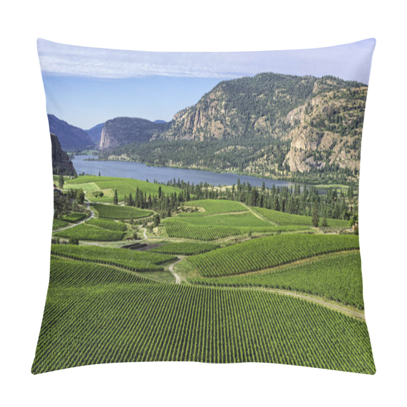 Personality  Wine Vineyards In The South Okanagan Near Pentiction British Columbia Canada With Vaseux Lake And Mountain Cliffs In The Background Pillow Covers