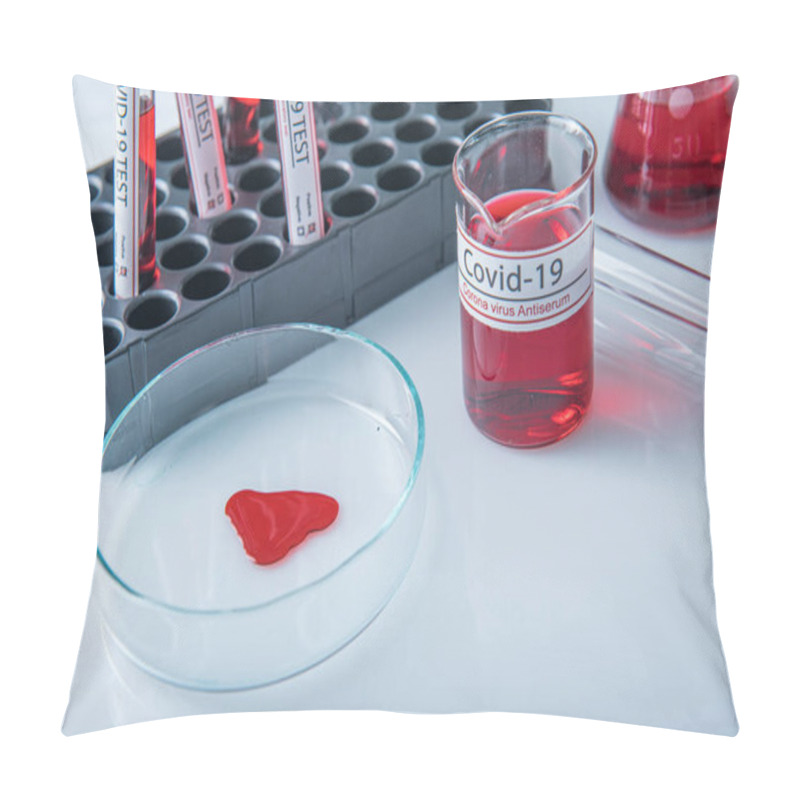 Personality  Coronavirus Covid19 Infected Blood Sample In Sample Tube On Table In Corona Virus Laboratory Pillow Covers