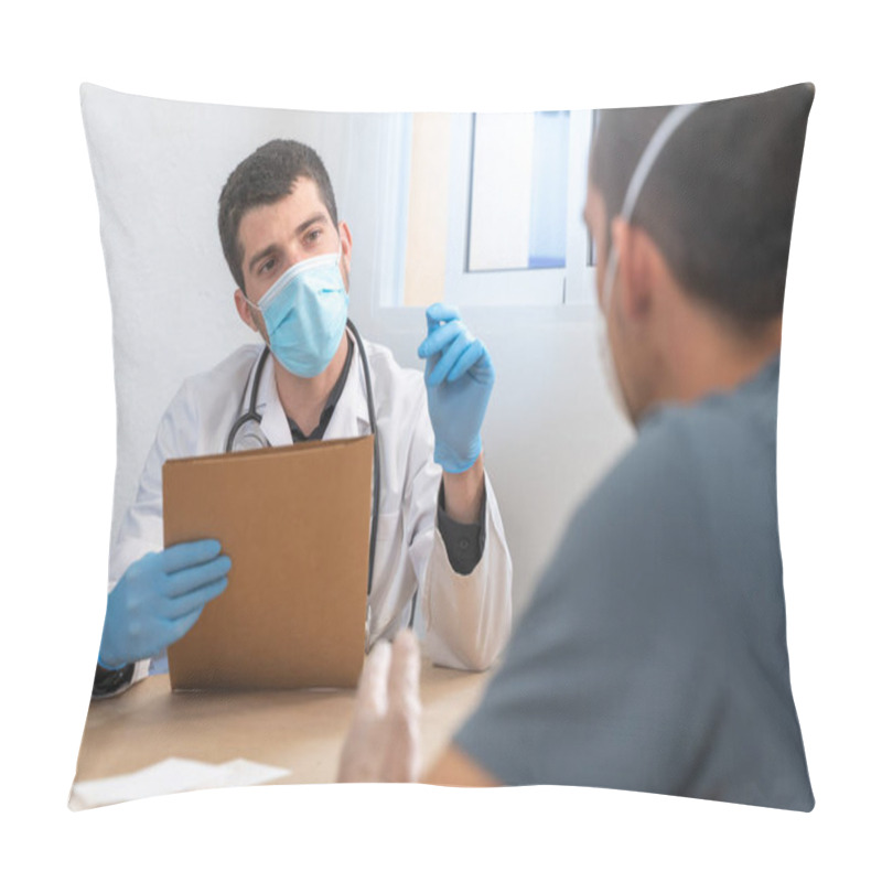 Personality  Coronavirus. Patient Care. Diagnostics. Doctor Visiting Unhealthy Man At Home, Coronavirus Test. Doctor Consults Patient Sitting At Doctor Office. Face Mask And Rubber Gloves For Prevention.  Pillow Covers