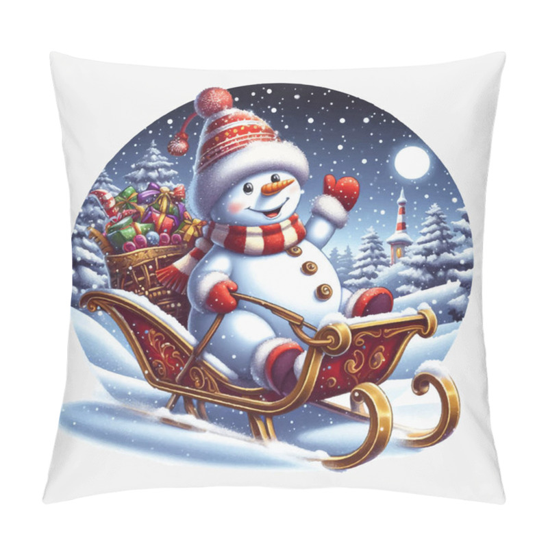 Personality  Snowman On A Sleigh Ride Vector File, Christmas Scene, Santa, Christmas Holiday, Vector Illustration File Pillow Covers