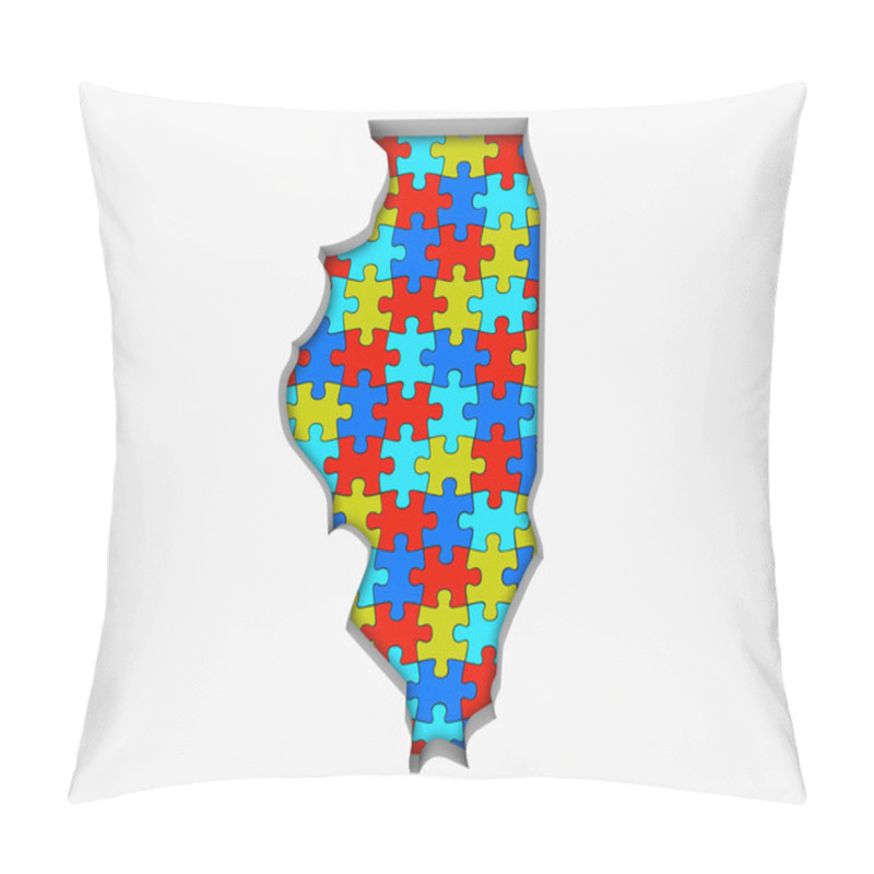 Personality  Illinois IL Puzzle Pieces Map Working Together 3d Illustration Pillow Covers