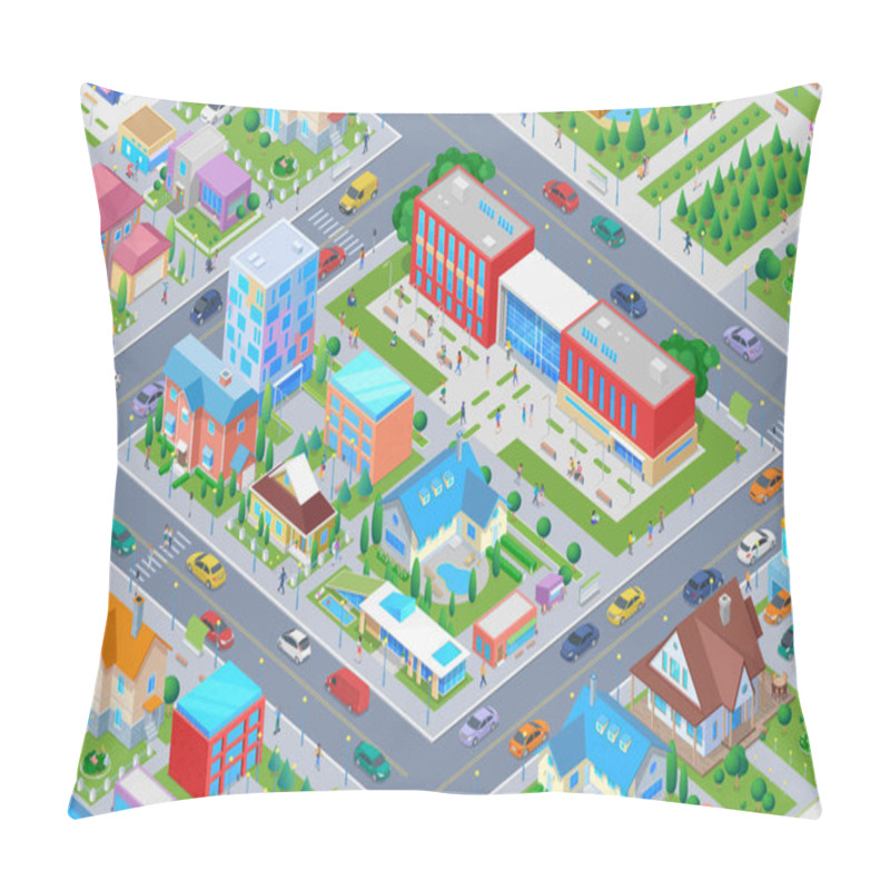 Personality  Isometric School University College In Smart City Flat Vector Il Pillow Covers