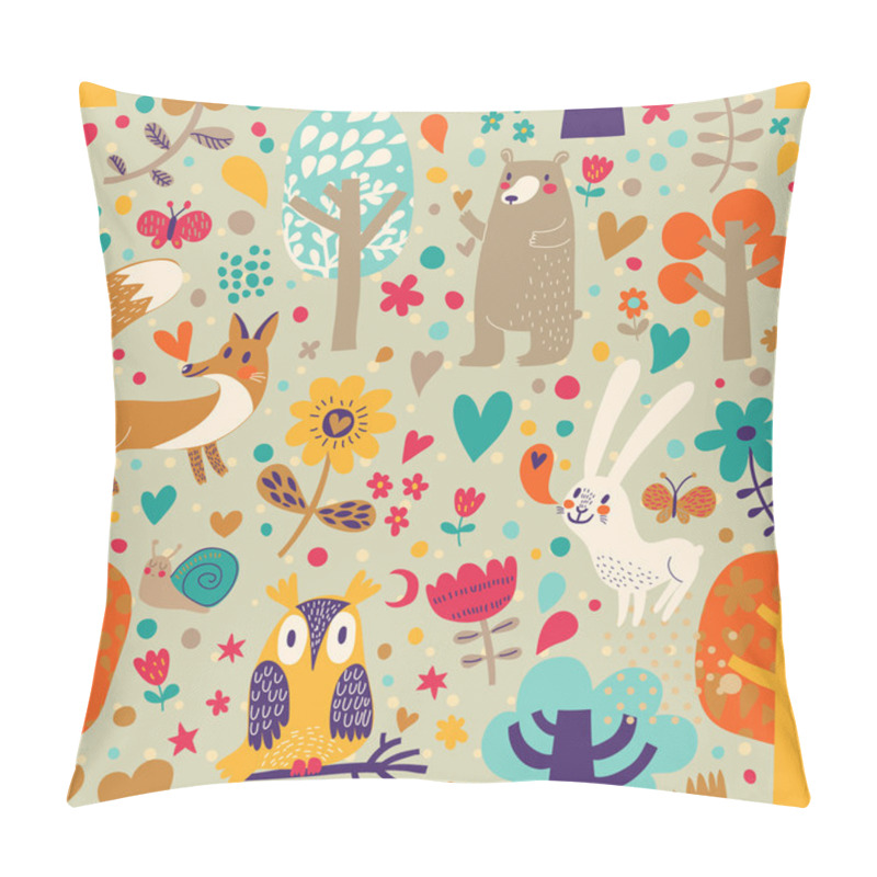 Personality  Stylish Floral Seamless Pattern With Forest Animals Pillow Covers