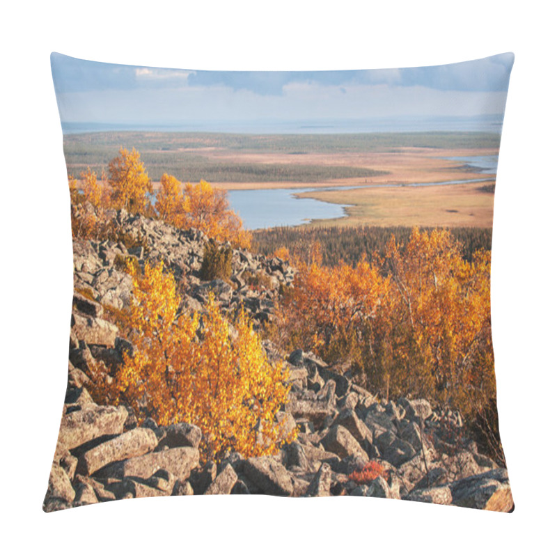 Personality  View From The Top Of A Mountain Over Lapland Landscape In Autumn Pillow Covers