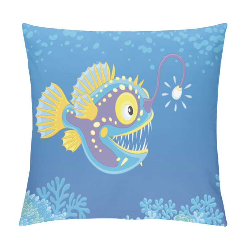 Personality  Anglerfish Hunting Deep In A Sea, Vector Illustration In A Cartoon Style Pillow Covers