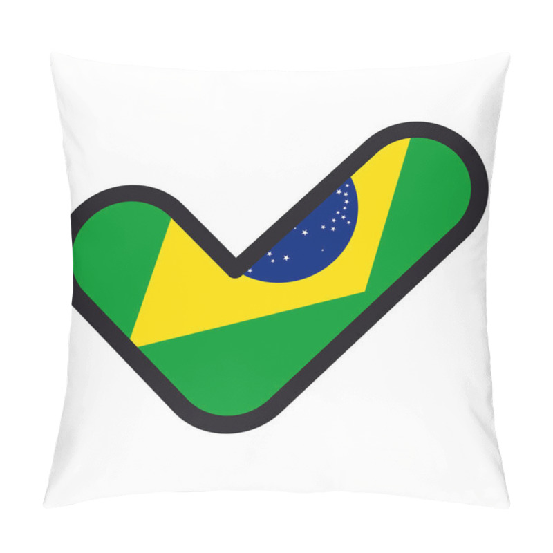 Personality  Flag Of Brazil In The Shape Of Check Mark, Vector Sign Approval, Symbol Of Elections, Voting. Pillow Covers