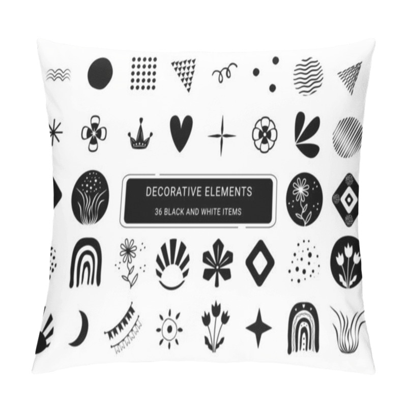 Personality  Decorative Elements Icon Set, Black And White Items Pillow Covers