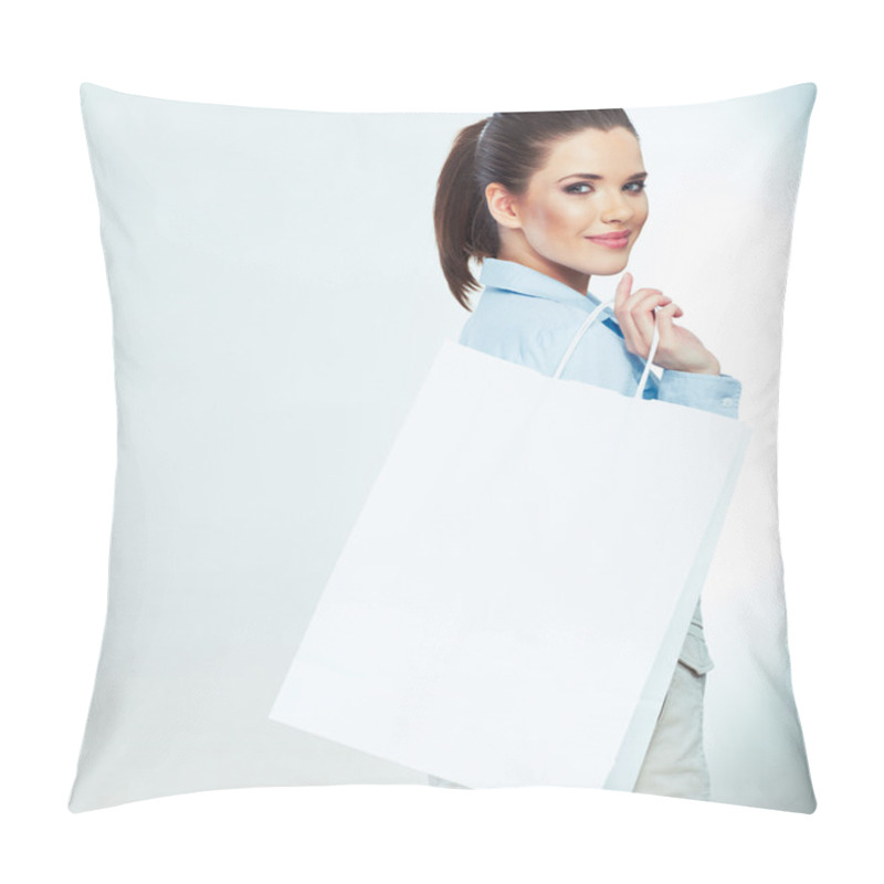 Personality  Business Woman Holding White Shopping Bag Pillow Covers