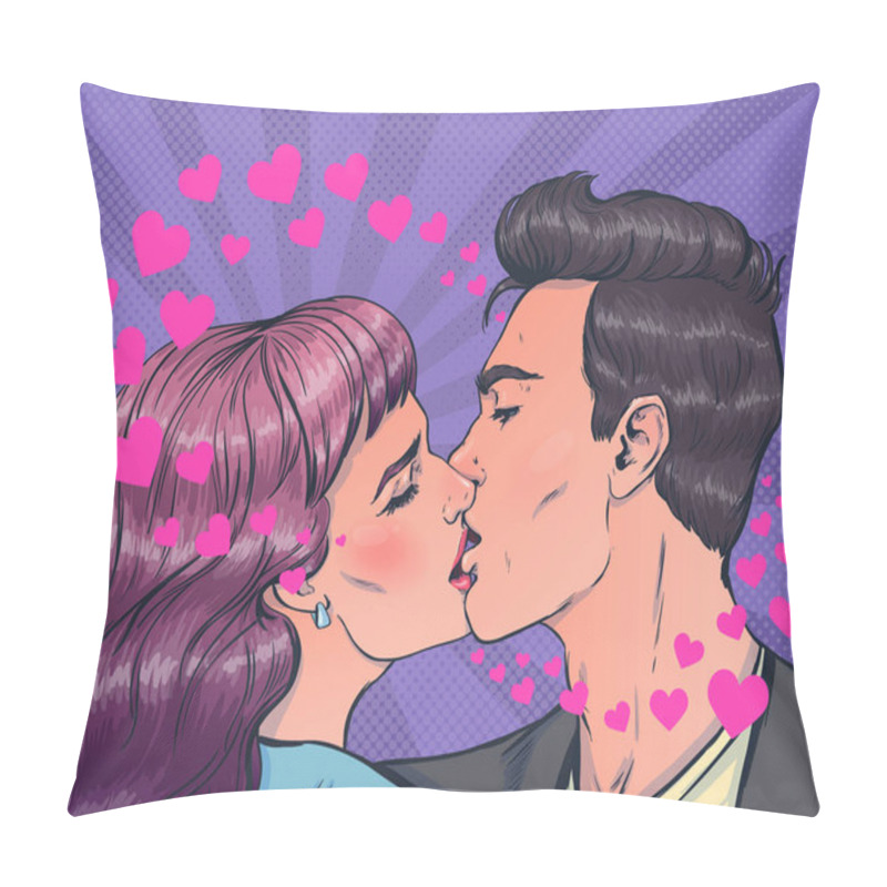 Personality  Romantic Vector Illustration In Pop Art Style On Love Story Theme. Couple In Love And Kiss Each Other.  Pillow Covers