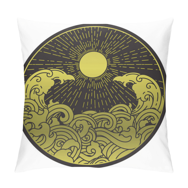 Personality  Sunshine And Water Wave In Round Shape Symbol. Pillow Covers