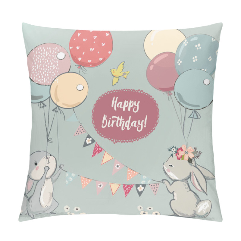 Personality  Cute Hares With Balloons Pillow Covers