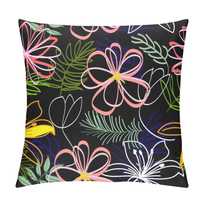 Personality  Vector Seamless Pattern  With Abstract Flowers, Leaves On Dark B Pillow Covers