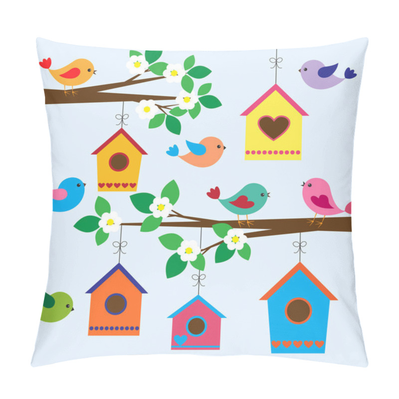 Personality  Birdhouses In Spring Pillow Covers