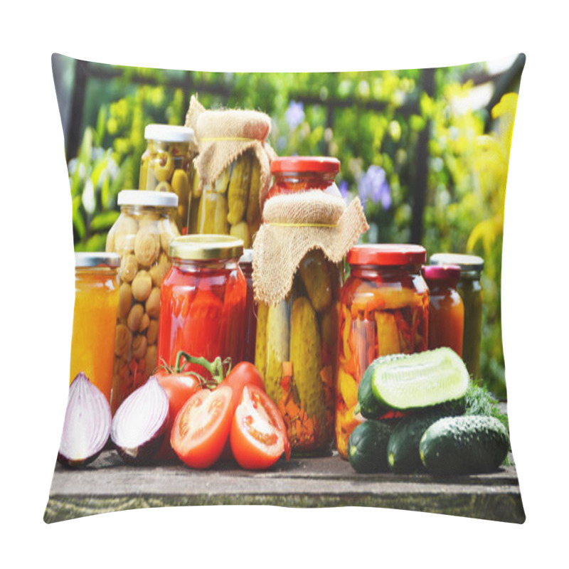 Personality  Jars Of Pickled Vegetables In The Garden. Marinated Food Pillow Covers