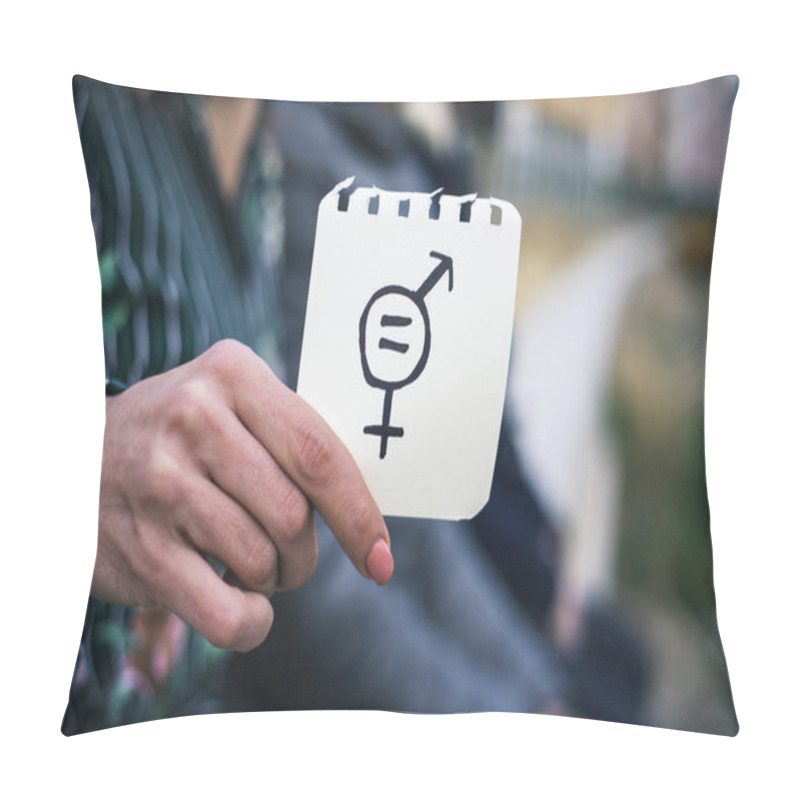 Personality  Woman With A Symbol For Gender Equality Pillow Covers