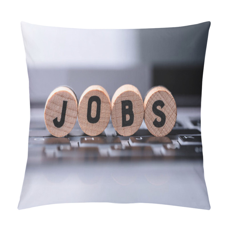 Personality  Close-up Of Jobs Text On Wooden Blocks Over Keyboard In Office Pillow Covers