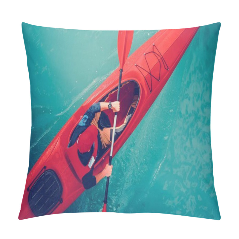 Personality  Turquoise Lake Kayak Tour. Kayaker On A Water Taken From Above. Pillow Covers