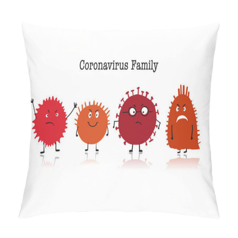 Personality  Coronavirus Family, Covid-19. Cute Character Isolated On White Pillow Covers