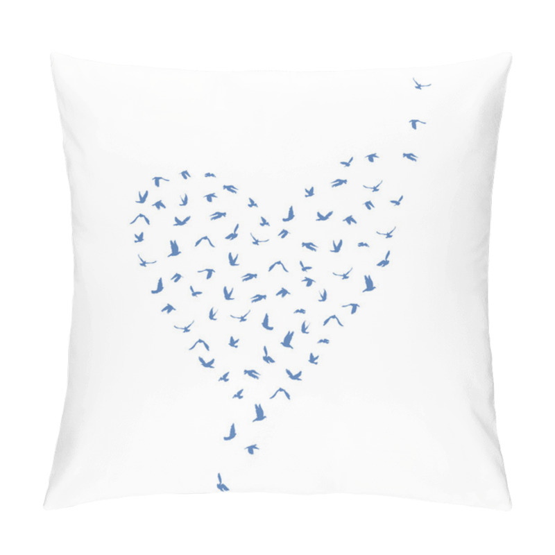 Personality  Doves And Pigeons Set Heart Shape For Peace Concept And Wedding Design. Flying Blue Birds Set. Vector Pillow Covers