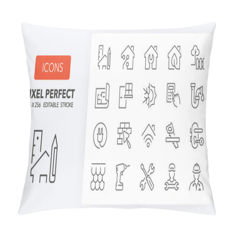 Personality  Home Renovation, Improvement And Repair Thin Line Icon Set. Outline Symbol Collection. Editable Vector Stroke. 256x256 Pixel Perfect Scalable To 128px, 64px... Pillow Covers