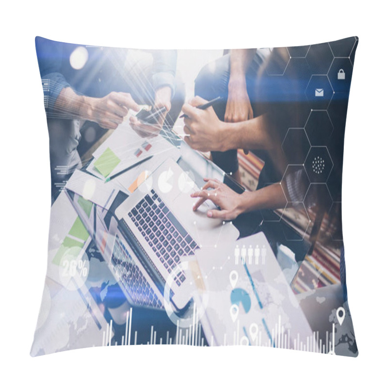 Personality  Coworkers Using Laptop. Pillow Covers