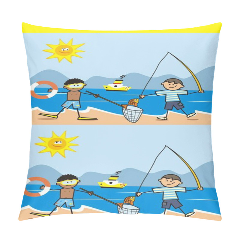 Personality  Fisher And Diver, Find 5 Differences, Board Game For Children, Vector Icon Pillow Covers