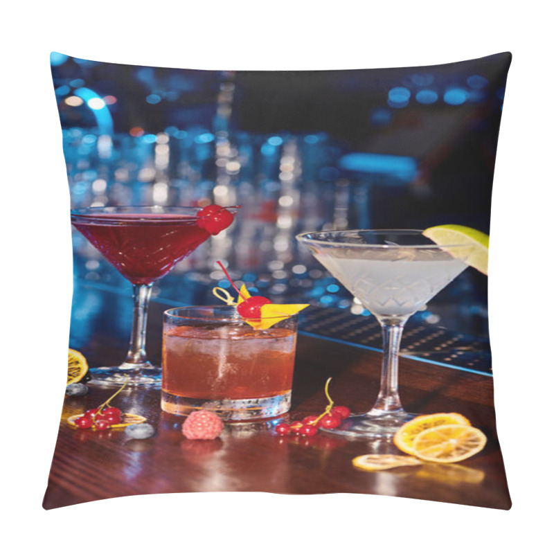 Personality  Zesty Sophisticated Cocktails With Garnishing On Bar Counter With Fresh Berries, Concept Pillow Covers