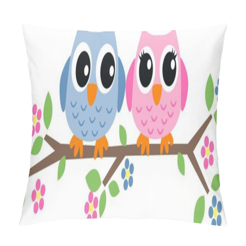 Personality  Two Sweet Owls Sitting On A Branch Pillow Covers