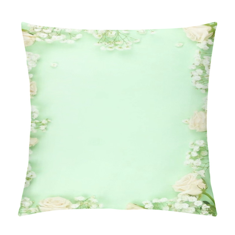 Personality  Beautiful White Flowers Arranged On Green Background Pillow Covers