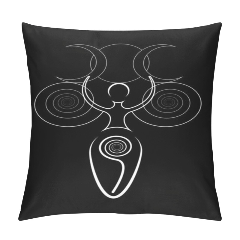 Personality  Spiral Goddess Of Fertility, Wiccan Pagan Symbols, The Spiral Cycle Of Life, Death And Rebirth. Wicca Mother Earth Symbol Of Sexual Procreation, Vector Tattoo Sign Icon Isolated On Black Background Pillow Covers