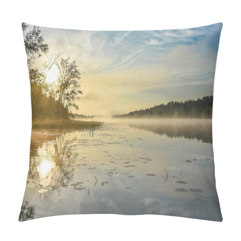 Personality  Brilliant Sunrise On Foggy, Misty Summer Morning On Corry Lake. Pillow Covers