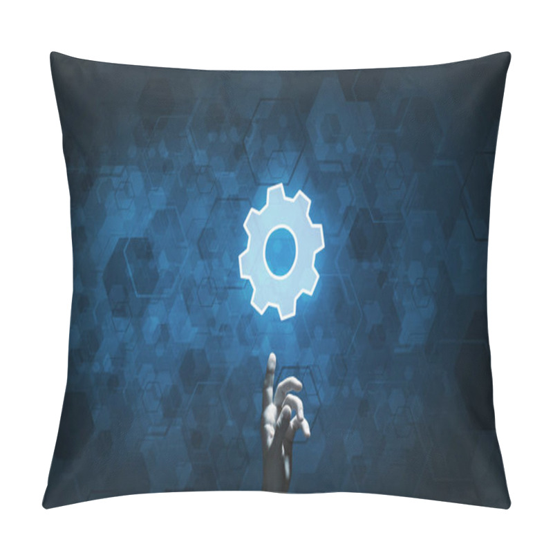 Personality  Close Of Human Hand Touching With Finger Setting Glowing Icon Pillow Covers