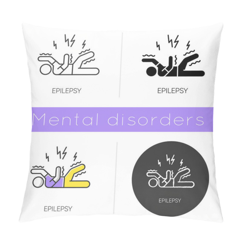 Personality  Epilepsy Icon. Convulsive Seizure. Shaking And Tremor. Movement Trouble. Epileptic Stroke. Abnormal Activity. Mental Disorder. Flat Design, Linear And Color Styles. Isolated Vector Illustrations Pillow Covers