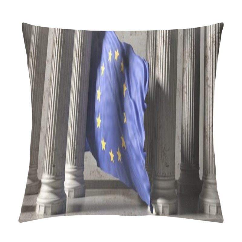 Personality  EU Flag, Classic Columns Historical Building. 3d Illustration Pillow Covers