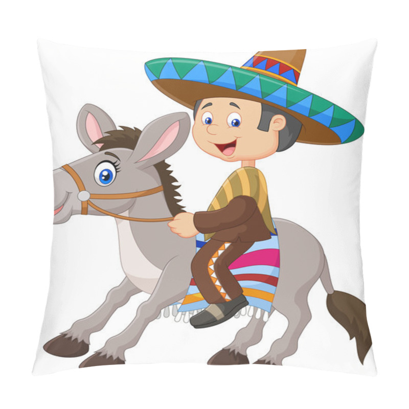 Personality  Mexican Men Riding A Donkey Isolated On White Background Pillow Covers