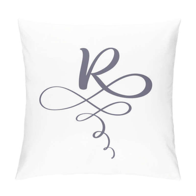 Personality  Vector Hand Drawn Calligraphic Floral R Monogram Or Logo. Uppercase Hand Lettering Letter R With Swirls And Curl. Wedding Floral Design Pillow Covers