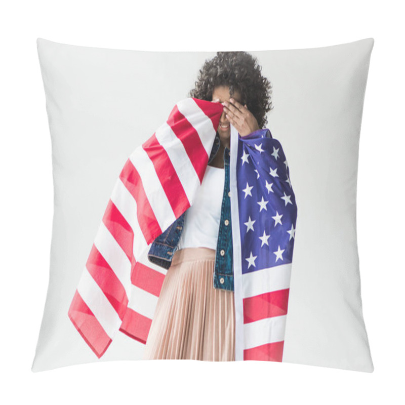 Personality  Woman Cowered With American Flag Pillow Covers