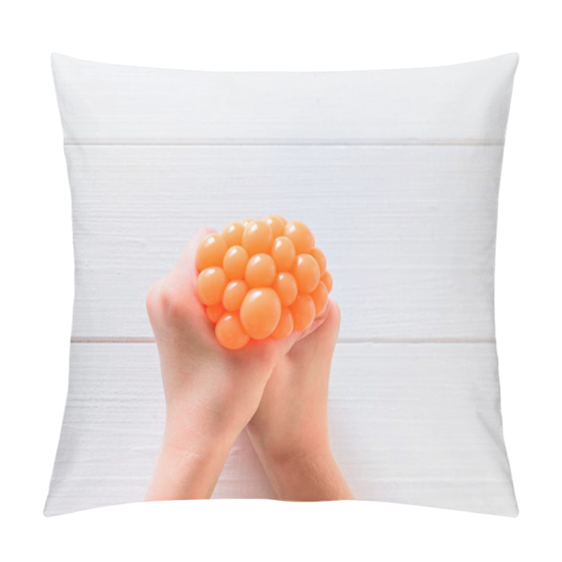 Personality  The Child Crushes The Toy With His Hands Against Stress. Pillow Covers